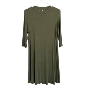 2/$30 Beware! - Olive Green 3/4 Sleeve Swing Dress Crew Neck Size Medium